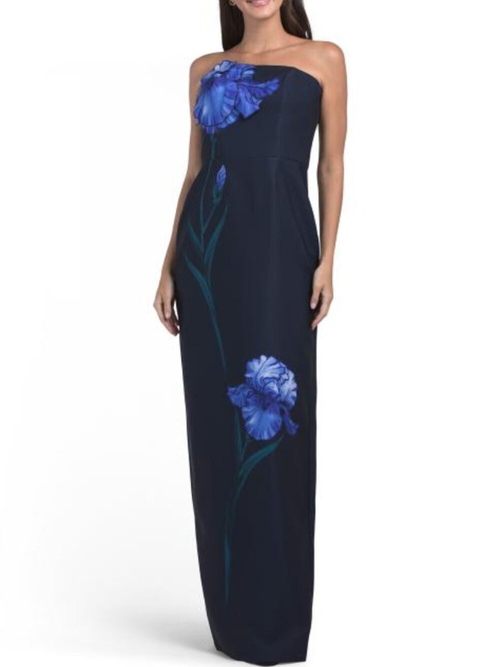 RENE BY RENE RUIZ Strapless Embroidered Floral Applique Column Gown